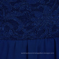 Royal Blue Glitter Lace High Neck Dip Hem Chiffon Overlay Cocktail Dress